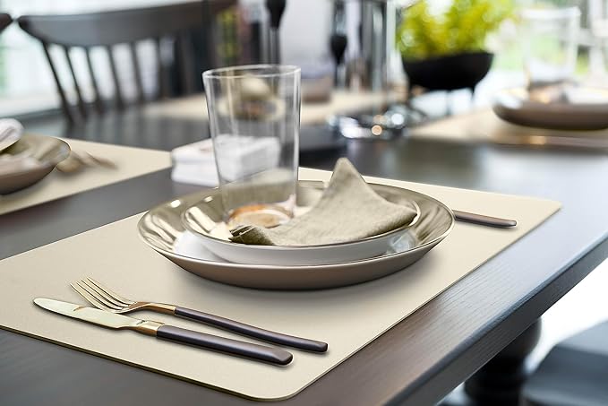 More D챕cor Faux Leather Placemats Set of 6 for Dining Table ??Waterproof, Wipeable, Washable, Stain & Heat Resistant, Non-Slip Table Mats ??12 X 17 Inch, (Solid Ivory, 6)