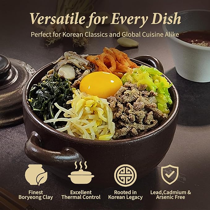 ??4-Pack Korean Clay Pots (17oz / 500ml) with Lids & Handles ??Ttukbaegi Stone Bowls for Cooking Bibimbap, Donabe Style Korean Clay Cookware ??Oven & Stovetop Safe