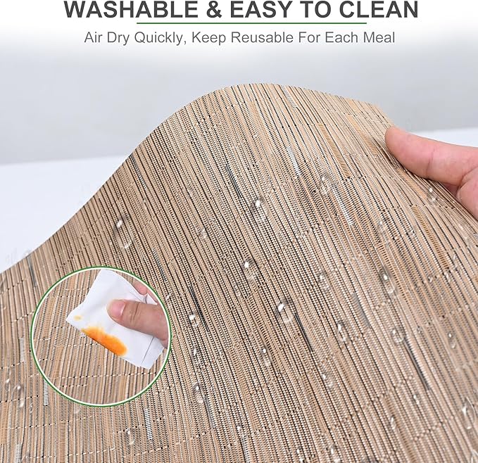 BETEAM Placemats Set of 12, Woven Vinyl Placemat for Dining Table Washable Wipeable Kitchen Place Mats Durable Indoor Outdoor Table Mats