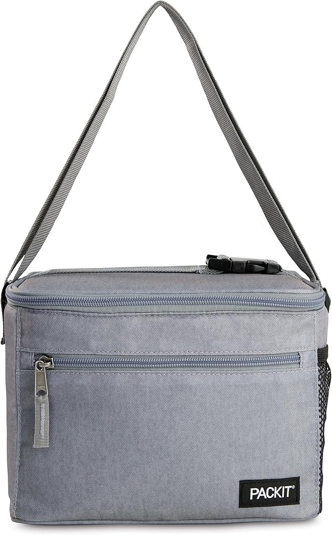 PackIt짰 Freezable Essential Cooler, Gray Fog, Built with EcoFreeze짰 Technology, Fully Freezable, Collapsible, Reusable, With Adjustable Crossbody Strap, Top Clip Handle, Designed for Fresh Office