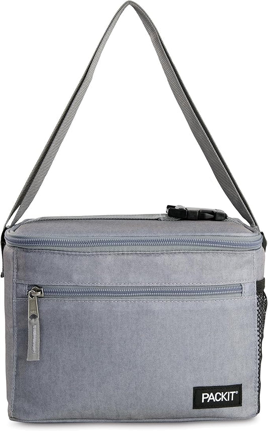 PackIt짰 Freezable Essential Cooler, Gray Fog, Built with EcoFreeze짰 Technology, Fully Freezable, Collapsible, Reusable, With Adjustable Crossbody Strap, Top Clip Handle, Designed for Fresh Office