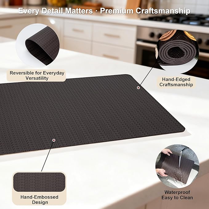 PROMATTOO Faux Leather Placemats Set of 6 – 17x12 Inch Vinyl Table Mats, Heat Resistant, Non Slip, Wipeable & Washable, Easy to Clean Dining Table Decor for Kitchen & Dining Room （Dark Brownish Black）