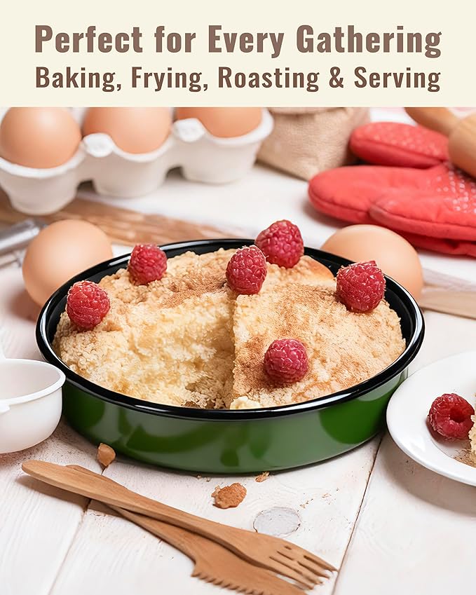 Round Baking Cake Pans Set Roasting Dish 4-Pack 9/10/12/14 Inch Enamel Non Stick Large Cookware for Cake Bread Pie Pizza Turkey Steak, Non-Toxic Carbon Steel Oven Dishwasher Safe Christmas Bakeware