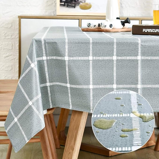 Farmhouse Vinyl Tablecloth for Rectangle Tables, PVC Waterproof Plastic Table Cloth Cover Oblong, Wipeable Oilcloth Tablecloths for Outside Patio Table, BBQ, Classroom Grey Checkered, 54x78 Inch