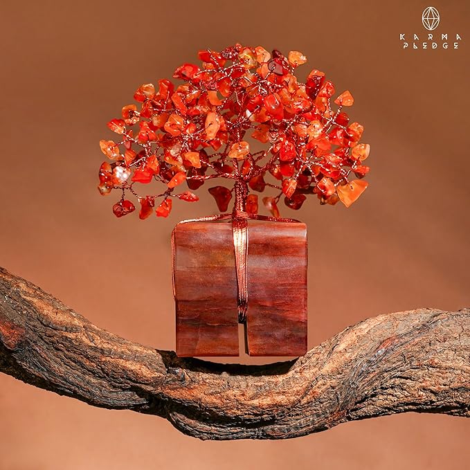 Crystal Tree for Birthday Gifts for Women, Handmade Raw Crystal Base Carnelian Chakra Healing Crystal Tree of Life for Positive Energy, Money, Good Luck, Christmas D챕cor, Home and Office Decor