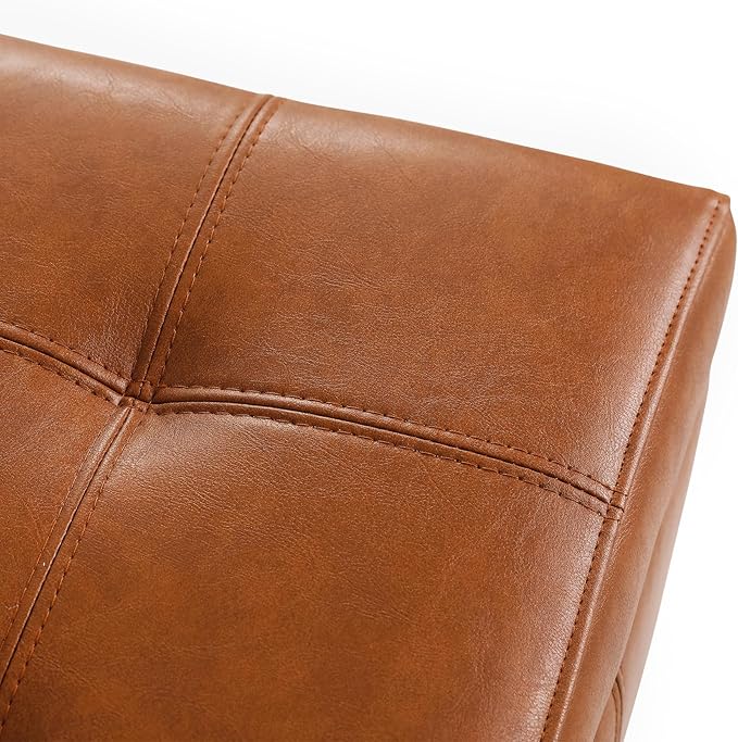 DECO DE VILLE Ottoman with Storage, 51 Inch End of Bed Storage Ottoman Bench, Faux Leather Upholstered Ottomans with Hinged Lid, Rectangle Long Foot Rest Bench for Living Room Bedroom Red Brown