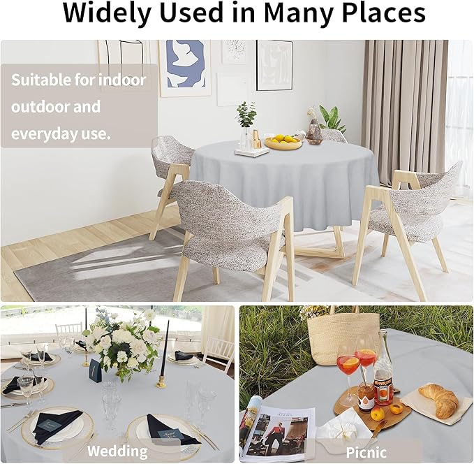 Easy-Going Faux Linen Waterproof Spill-Proof Tablecloth Stain Resistant Round Table Cloth Wrinkle Free Decorative Fabric for Kitchen, Dining, Party, Weddings, Restaurants (70 in-Round, Grey)