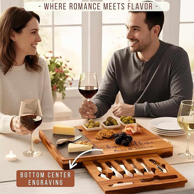 Personalized Charcuterie Board Set with Stainless Steel Knives ??Wedding, Bridal Shower, Anniversary, Engagement, Christmas, Perfect Housewarming Gift for Couples, Custom Gifts