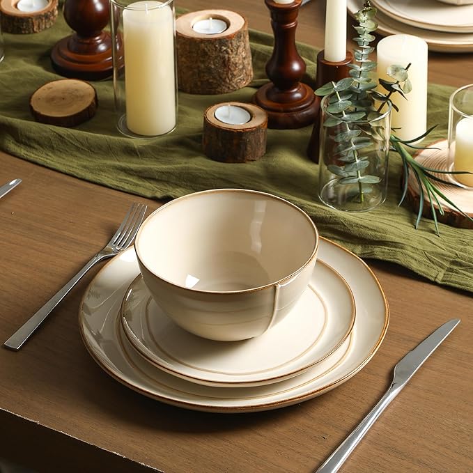Stone Lain Infinity 24-Piece Dinnerware Set Stoneware, Plates and Bowls Set, Dishwasher and Microwave Safe, Dish Set for 8, Beige
