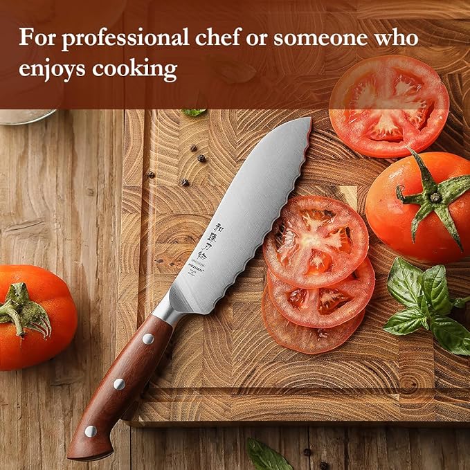 HEZHEN 6.1 inch Tomato Slicing Knife ??Germany 1.4116 Stainless Steel Serrated Blade,with Full Tang Handle