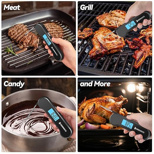 0.5 Sec Instant Read Meat Thermometer Digital with 짹0.5??Precision, Food Thermometer for Cooking Kitchen Gadgets, Oven Grill Candy BBQ Essentials Accessories, Gifts for Him Dad Men Birthday, Black