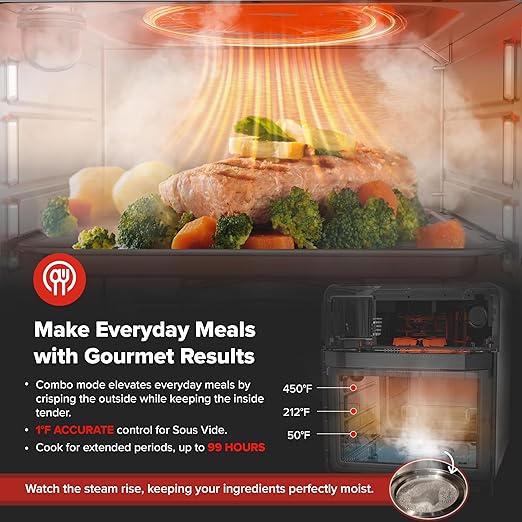 Nuwave PFAS-Free Steam Oven & Air Fryer, All-in-One Convection Cooker with Precision Steam Control, Toast, Air Fry, Sous Vide, Steam & More, Juicier Meats, 120 Presets, 50??50°F, Stainless Steel