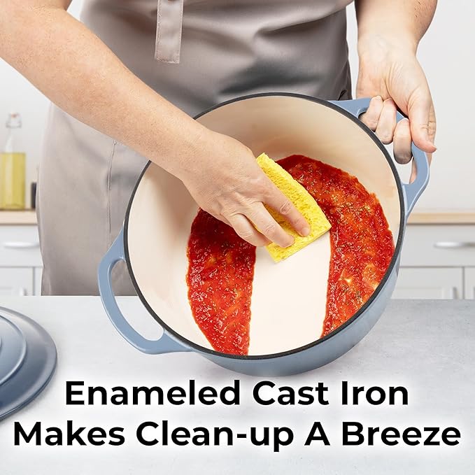 Zulay Kitchen 6 Quart Enameled Cast Iron Dutch Oven Pot with Lid ??Premium Durability & Oven Safe up to 500째F ??Heavy Duty Cookware Perfect for Bread Baking, Stews, Braising & Roasting - Aquamarine