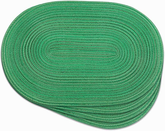 Noctiflorous Oval Braided Placemats Set of 4 Woven 12x18 Inch Non Slip Washable Heat Resistant Place Mats Round Tablemats for Dining Kitchen Party Daily Table Decor Dinner Mats (Green Shine, 4)