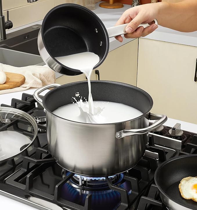 KOCH SYSTEME CS Stainless Steel Pots and Pans Set, 10 Piece Stainless Steel Cookware Set with Nonstick Coating for Professional Cooking, Kitchen Cookware Sets, Induction Compatible Pots and Pans Set