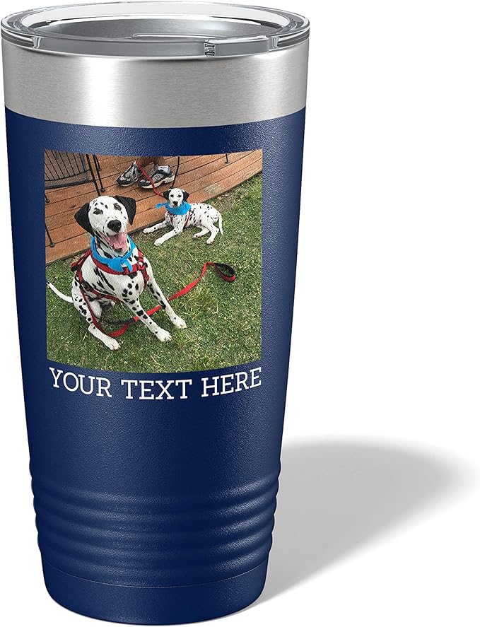 Personalized 20oz (17 Colors) Photo Picture Printed Insulated Stainless Steel Powder Coated Tumbler with Lid ??Customized Mother's Day Gift for Her Him Men, Custom Coach Gifts Team Mom Dad (Navy Blue)
