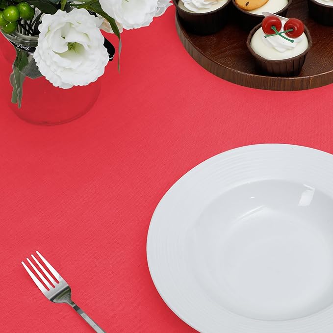 Easy-Going Faux Linen Waterproof Spill-Proof Tablecloth Stain Resistant Round Table Cloth Wrinkle Free Decorative Fabric for Kitchen, Dining, Party, Weddings, Restaurants (60 in-Round, Red)