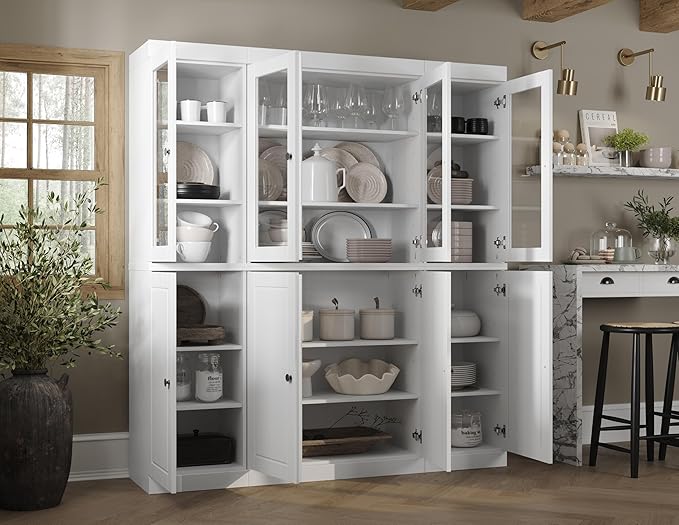 Palace Imports 100% Solid Wood Kitchen Pantry Hutch, White, 65" w x 71.5" h x 15.5" d, Renewable Eco-Friendly Wood, Made in Brazil