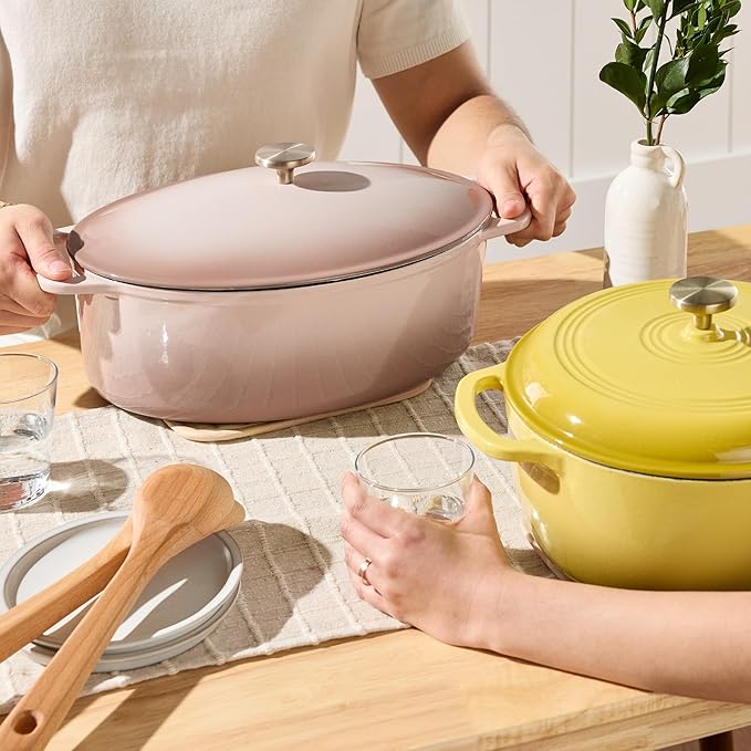 Best Choice Products Oval 7.5 Quart Enamel Cast-Iron Dutch Oven, Heavy-Duty Pre-Seasoned for Baking, Cooking w/Side Handles ??Mushroom Beige