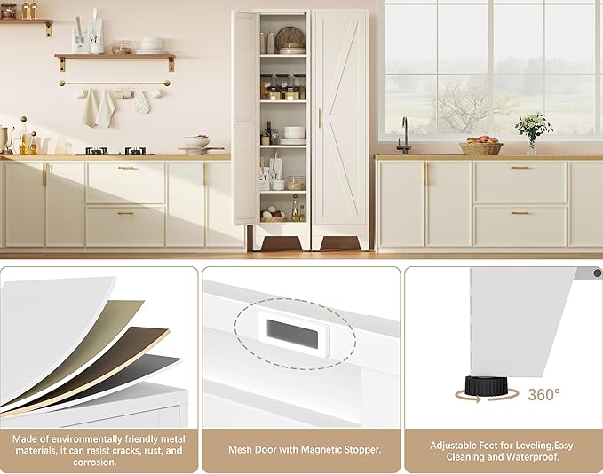 67?쏦 Narrow Pantry Cabinet,Tall Skinny Pantry Storage Cabinet with Adjustable Shelves,Metal Narrow Kitchen Storage Cabinet,Slim and Thin Pantry Cabinets for Living Room Dining Room, White