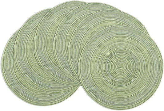 Winknowl Round Braided Placemats Set of 6 Washable Woven Heat Resistant Table Mats for Kitchen Dining Tables 15 inch Round Place Mats (Pea Green,6)