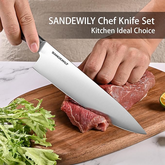 3-Piece Professional Chef Knife Set - Ultra Sharp Japanese Knives with High Carbon Stainless Steel Blades, Ergonomic PakkaWood Handles, and Sheaths in Gift Box for Home or Restarant
