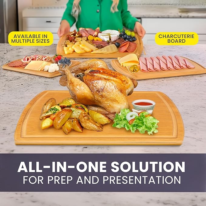 Glue-Free Surface??2XL Extra Large Bamboo Cutting Board Set of 4 ??Small, Medium, XL, and Oversized Sizes from Chopping Vegetables to Carving Meat & Turkey for Large Family Meal Prep and Gatherings