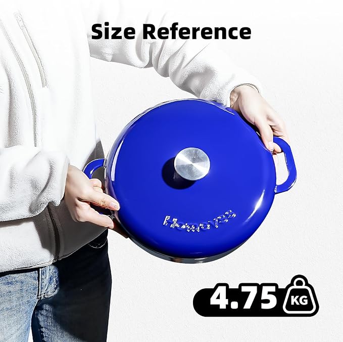 5.5 Quart Enameled Cast Iron Dutch Oven with Lid ??Dual Handles ??Oven Safe up to 500째 F or on Stovetop - Use to Marinate, Cook, Bake, Refrigerate and Serve ??Blue