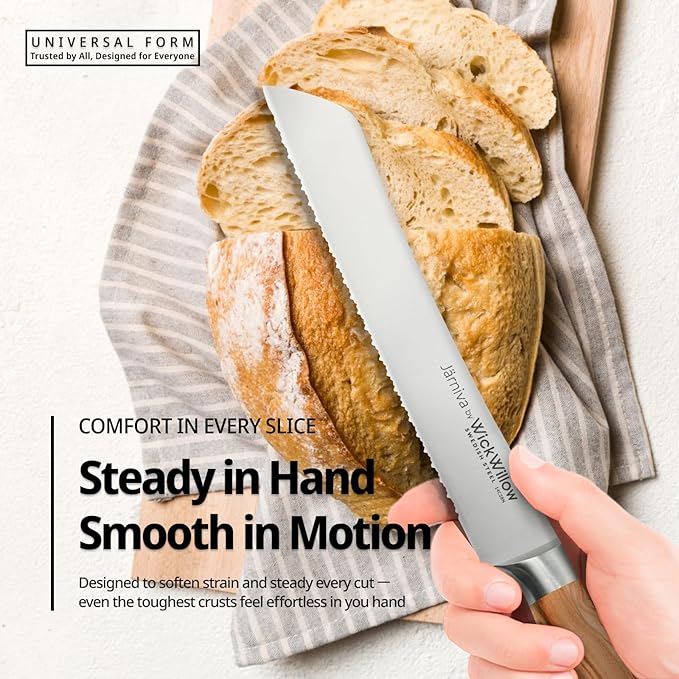 8 Inch Bread Knife ??Double Serrated Swedish Steel Sourdough Knife with Italian Olive Wood Handle ??Premium Serrated Knife for Homemade Bread, Pastries & Gifts for Home Bakers