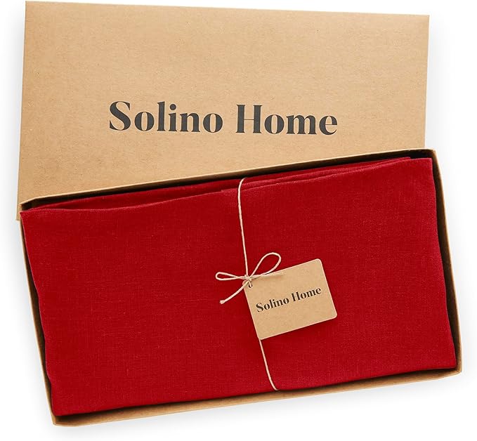 Solino Home Linen Round Tablecloth 70 Inch - 100% Pure Linen Red Round Tablecloth - Machine Washable Table Cloth for Valentines - Sonoma