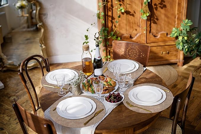 homing Round Faux Leather Placemat and Coaster 4 Packs, Washable Heat Resistant Dining Place Mats, Wipeable Double-Sided Table Mats for Indoor and Outdoor, Diameter 13 and 3.93 inch, Camel