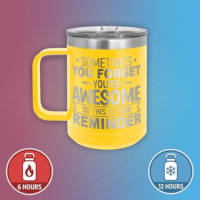 Spotted Dog Company Inspirational Travel Coffee Mug, Inspirational Gifts for Men Dad Father Wife Sister Women, Birthday For Him Her, You?셱e Awesome Tumbler, Teacher Coworker Gifts 15oz Yellow