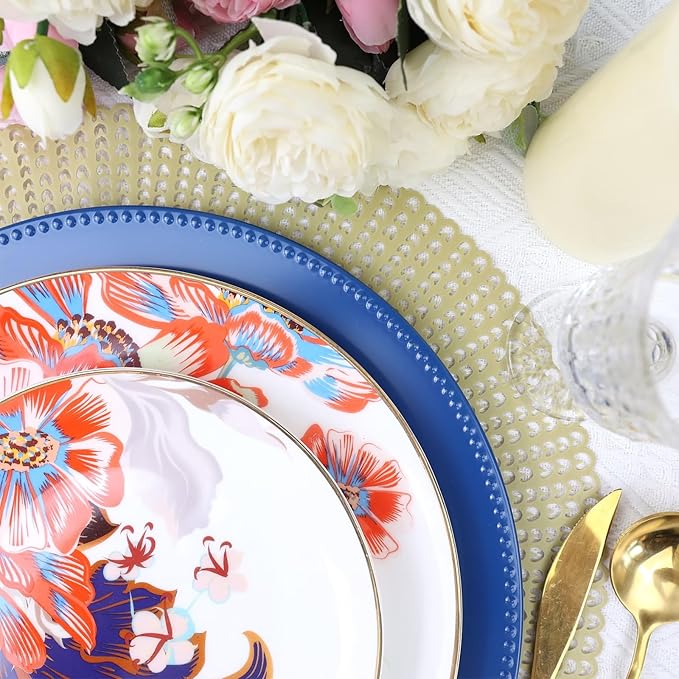 Set of 12 Plastic Blue Charger Plates, Elegant Chargers for Table Dinner Decoration, Wedding, Holiday,13"