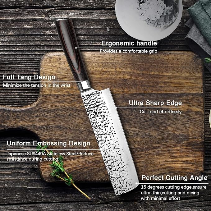 imarku Nakiri Knife Meat Cleaver, Razor Sharp 7 Inch Chef Knife Japanese Stainless Steel Vegetable Kitchen Knife with Ergonomic Handle for Home, Christmas Gifts for Women and Men