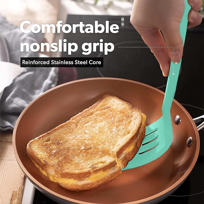 New DI ORO Silicone Turner Spatula Set - Kitchen Spatulas for Nonstick Cookware - Cooking Utensils for Flipping Eggs & Pancakes - 600째F Heat-Resistant BPA Free Turners - Dishwasher Safe (4pc, Mint)