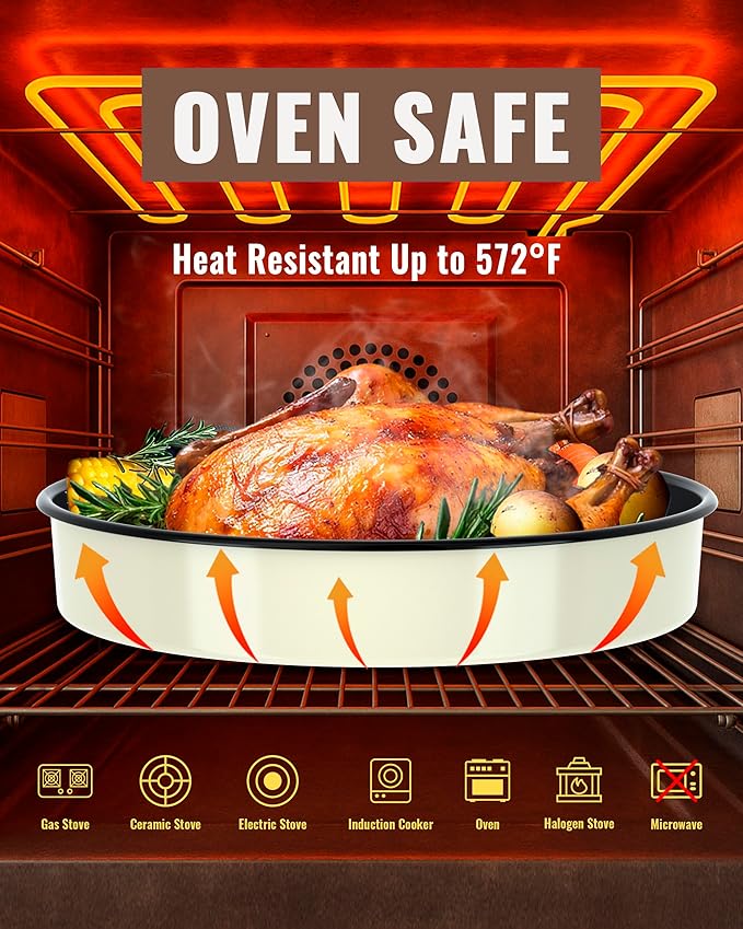 Round Baking Pan Set Roasting Dish 4-Pack 9/10/12/14 Inch Enamel Non Stick Large Cookware for Cake Bread Pie Pizza Turkey Steak, Non-Toxic Oven Dishwasher Safe, Christmas Gift Bakeware