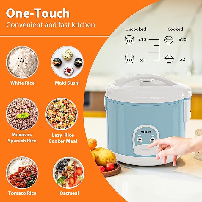 Electric Rice Cooker with One Touch for Asian Japanese Sushi Rice, 10-cup Uncooked/20-cup Cooked, Fast&Convenient Cooker with Steamer, Stainless Steel Housing and Auto Warmer