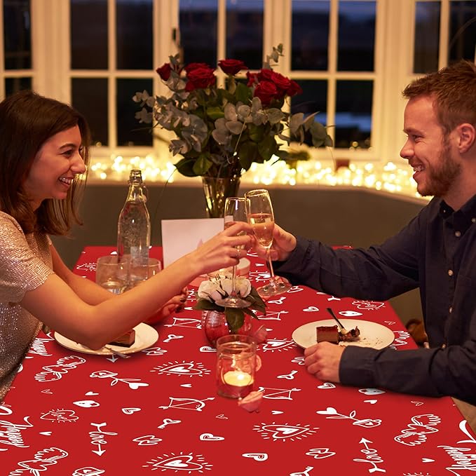 QZYL 2 PCS Valentines Decorations, Disposable 108" X 54" Valentines Tablecloths, Plastic Romantic Red Love Heart Tablecloths, Rectangle Love Table Covers, Galentines Decorations for Memorable Tables