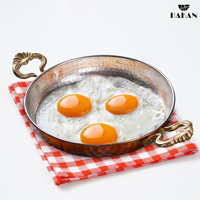 Hakan Copper Egg Pan for Cooking | Handmade Frying Pan | Hammered Skillet with Double Handles for Omelette | Authentic Kitchen Cookware & Copper Gifts Idea, 7.1??(18 cm)