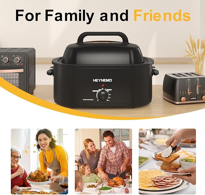 26QT Electric Roaster Oven, Electric Turkey Roaster with Viewing & Self-basting Lid, Stainless Steel Turkey Roaster Oven, Black