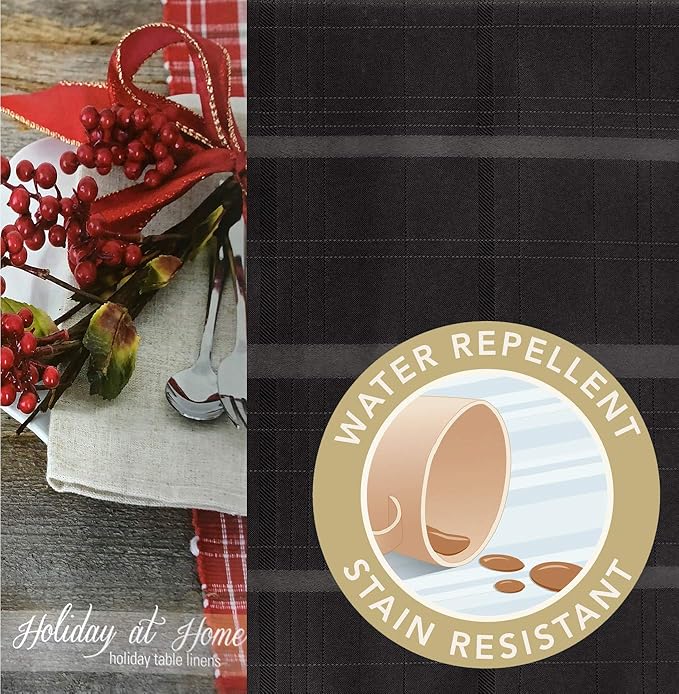 Newbridge 60 x 84 Inch Rectangle Fabric Tablecloth, Elegance Plaid, 100% Polyester, No Iron Soil Resistant Dining Room, Party and Banquet Table Cover, Solid Textured, Black