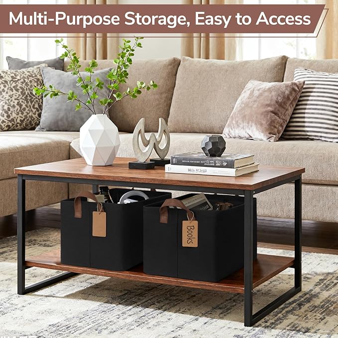 CHICVITA 4 Pack Large Storage Baskets for Shelves, Collapsible Shelf Baskets for Organizing, Fabric Closet Organizers and Storage Bins with Metal Frame, 16.8" x 11" x 9.8", Black