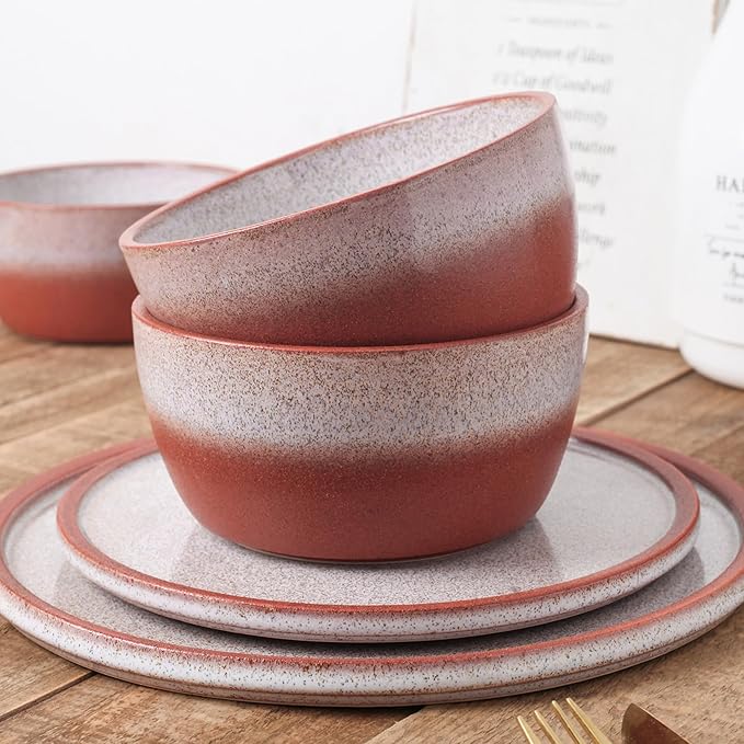 Stone Lain Vince Stoneware Reactive Glaze Dinnerware Set, 16 Piece Service for 4, Red