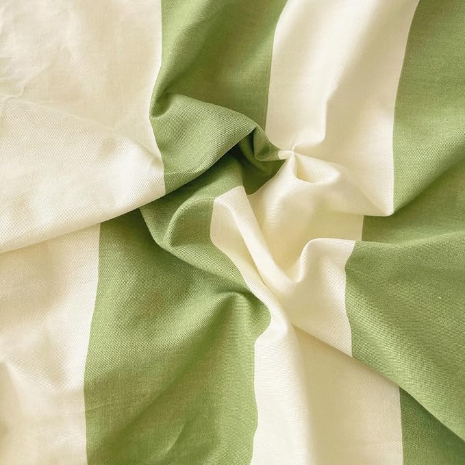 LifeTB Striped Comforter Set King Green White Stripes Pattern Printed Comforter Soft Fluffy Lightweight Bedding Set for All Seasons Reversible 3 Pieces Farmhouse Stripe Comforter with 2 Pillowcases