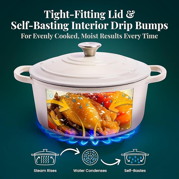 Larder & Vine Enameled Cast Iron 5.7 qt Dutch Oven Pot with Lid | Dutch Oven | Compatible on All Cooktops & Oven Safe to 500째 F | Great for Sourdough Bread | Stone