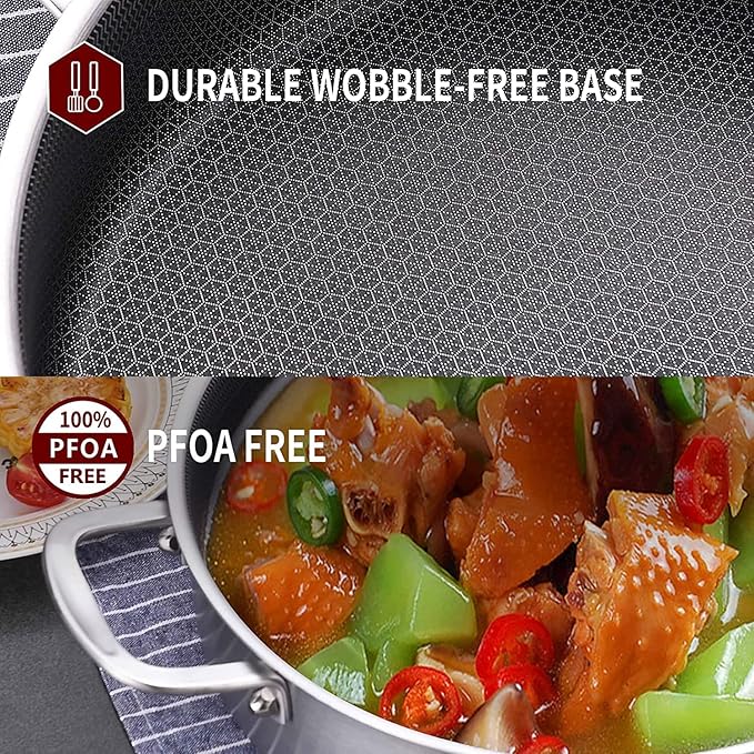 LOLYKITCH Tri-Ply Stainless Steel 10 Inch Non-Stick Saut챕 Pan with Lid,Induction Deep Cooking Pan, Dishwasher and Oven Safe