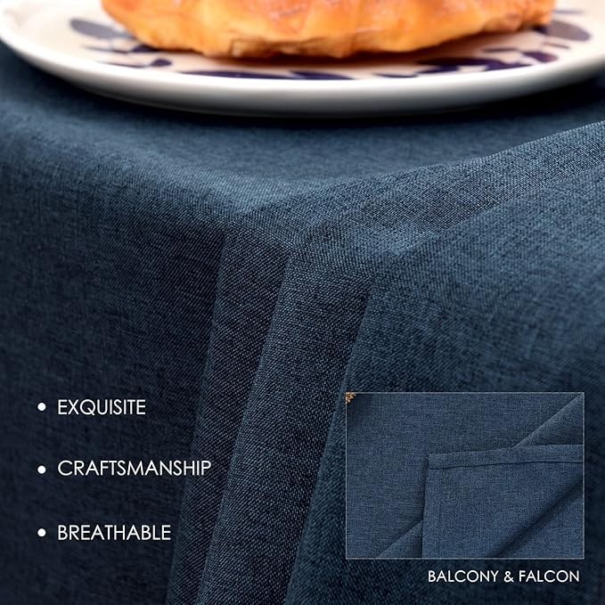 BALCONY & FALCON Table Cloth for 6 Foot Rectangle Tables ??Waterproof, Wrinkle-Free Farmhouse Tablecloth for Dining, Kitchen, Wedding, Baby Shower & Holiday Gatherings (Dark Blue, 55" x 95")