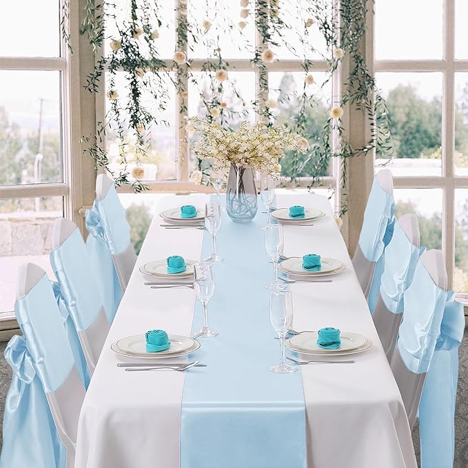 Horbaunal 6 Pack Satin Runners 12 x 108 Inch Bright Silky Smooth Satin Table Runners for Birthday Wedding Party Banquets, Pale Blue