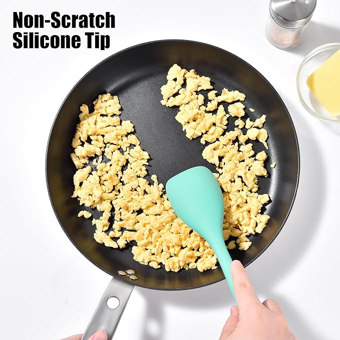 Doosu Silicone Spoon Spatula Set of 2, 600쨘F Heat-Resistant Food Grade Rubber Spoonula with Seamless Design, Non-Stick Dishwasher Safe Kitchen Utensils for Cooking, Baking, Mixing, Scraping (Aqua Sky)