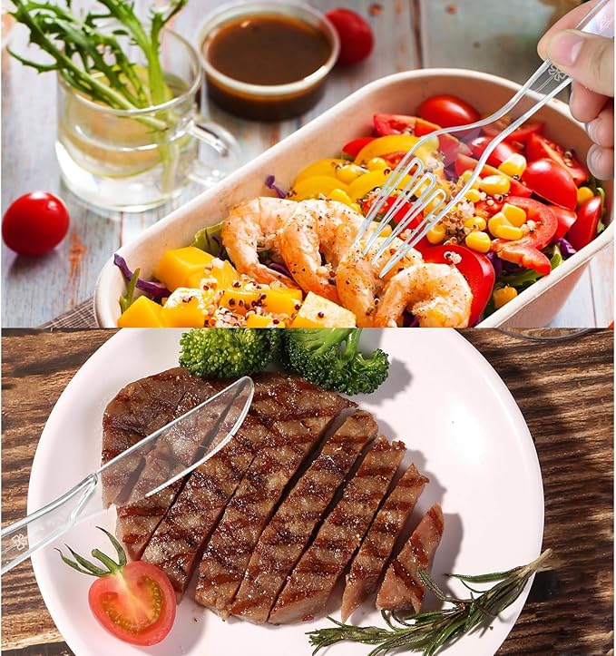 100 Count Extra Heavy Duty Clear Plastic Forks Disposable, BPA-Free, Heat Resistant, Durable Disposable Forks Bulk for Catering & Events ?갥arty Supplies